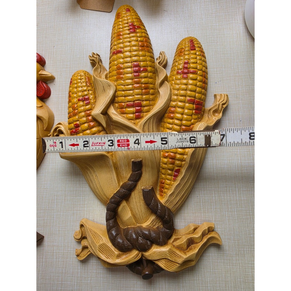 Vintage 1981 Burwood Products Rooster and Corn Wall Hanging Set Made in USA 2500 - Picture 5 of 7